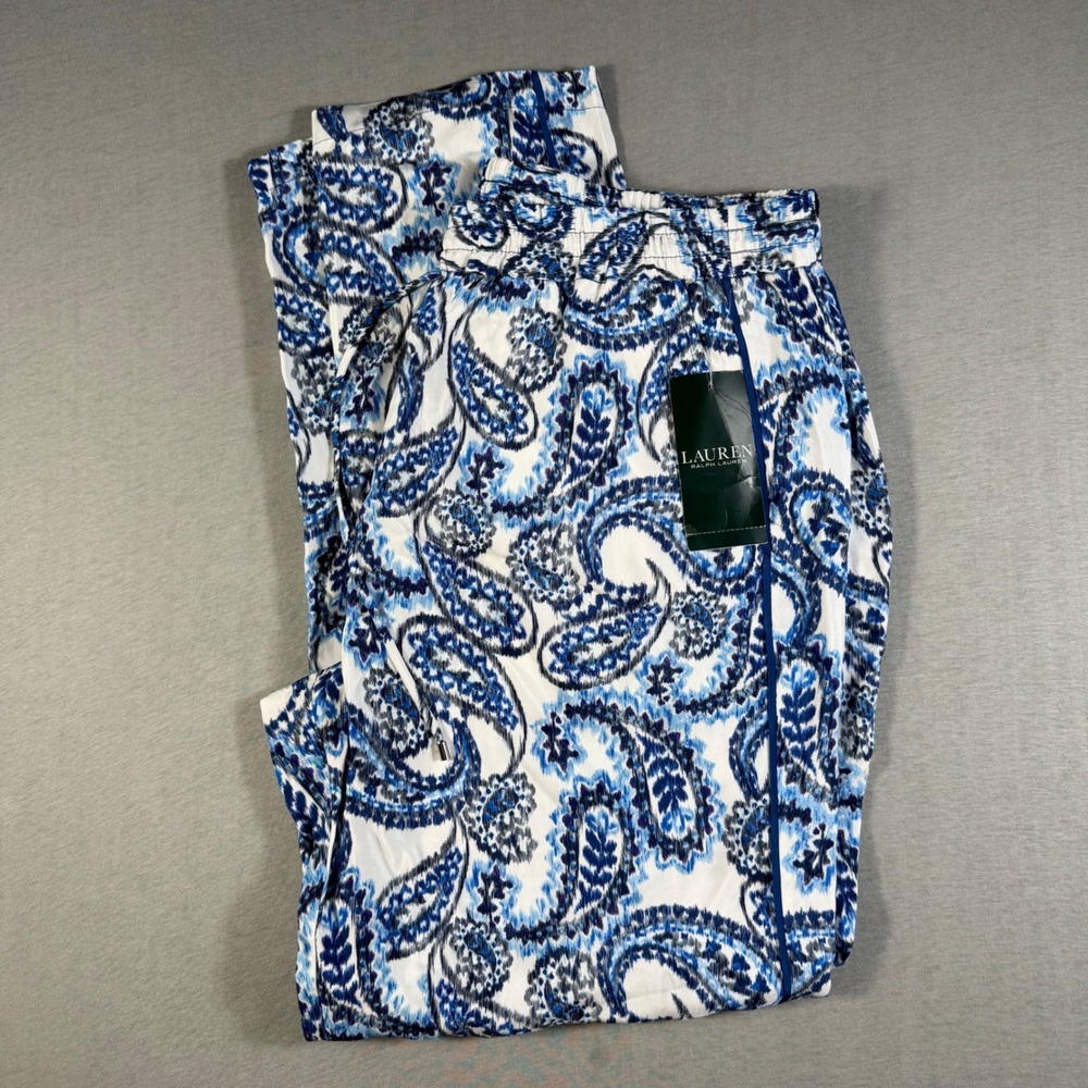 Lauren Ralph Lauren Blue White Paisley Bobbi Ankle Pants 10 NEW